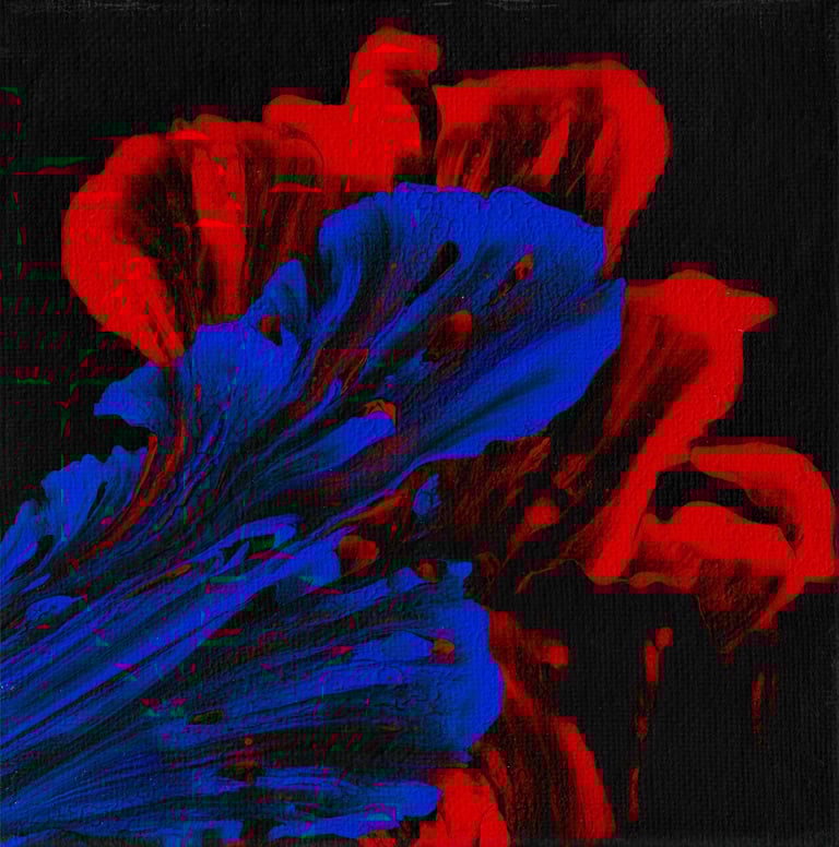 abstract acrylic painting. High contrast blue and red splash