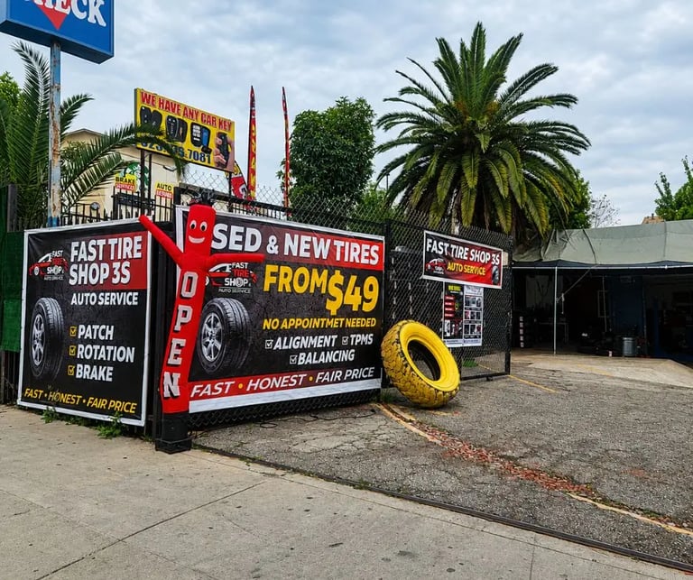 fast tire shop & auto services, used tires, new tires, TPMS, oil change, alignment, patch