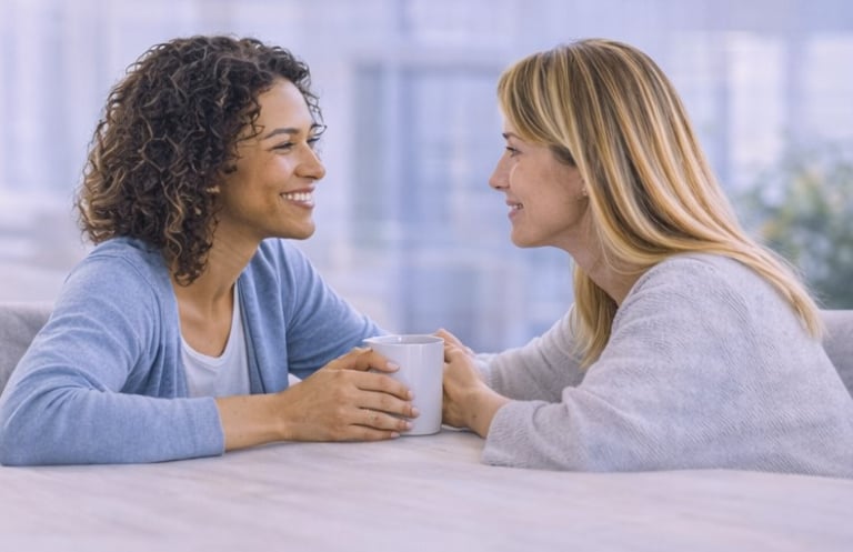 Two women sharing support and encouragement during a health conversation