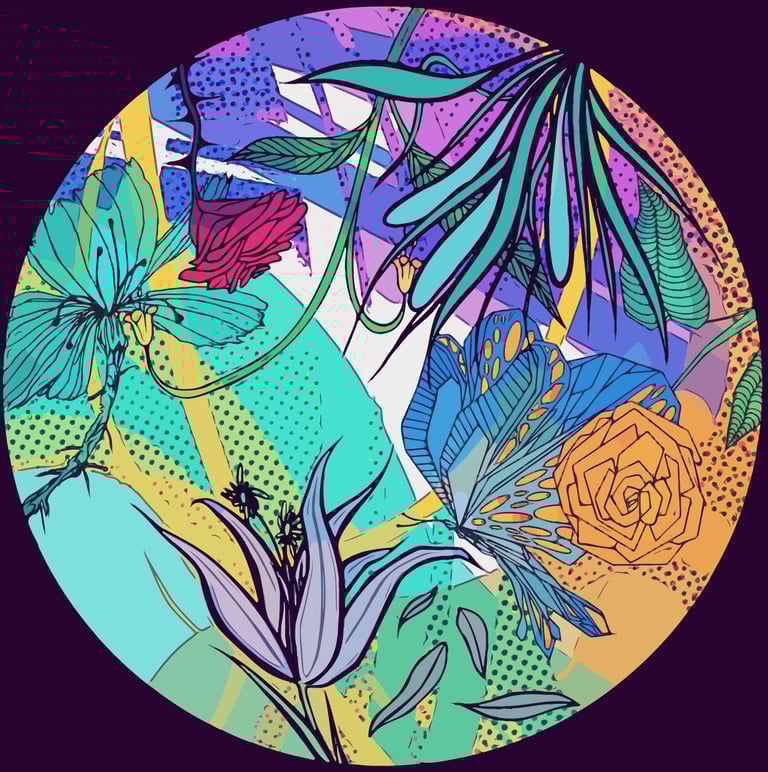 papillon et fleur peinture digital sur un enjoliveur pour fauteuil roulant "Olliver