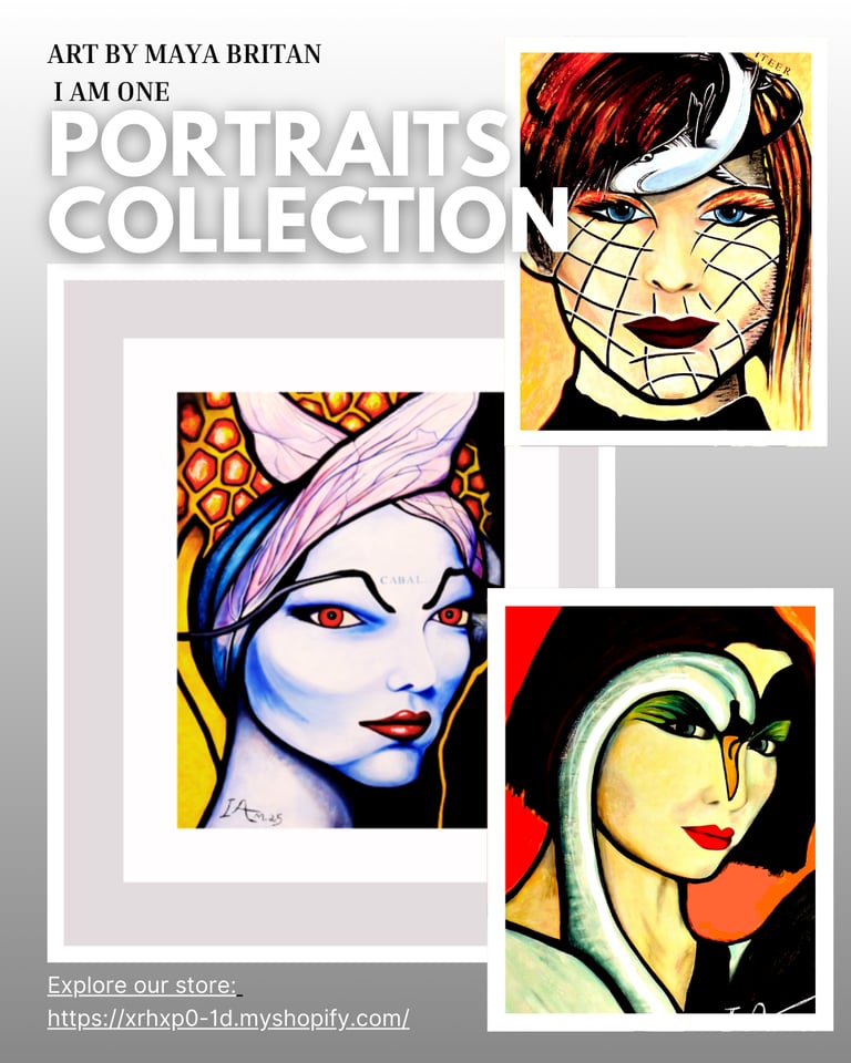 Pop Art portraits prints with white border animal spirit series by Maya Britan I Am One ART