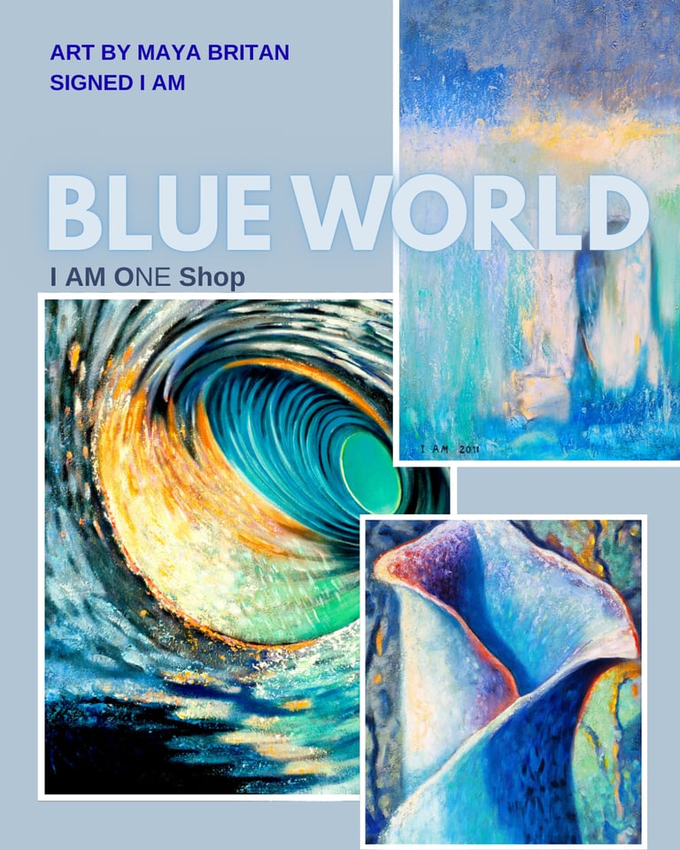 Abstract art prints with white border Blue World series by Maya Britan I Am One ART