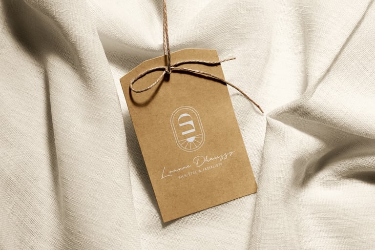 Logo minimaliste épuré sur étiquette kraft - identité visuelle graphiste freelance Rennes