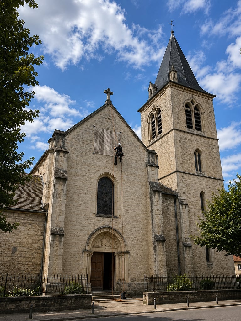 Sécurisation d'une église par cordistes en Occitanie