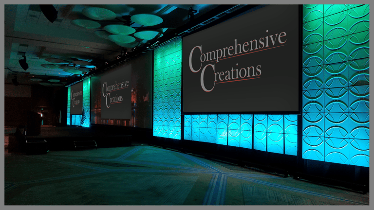 Three screen set with tiles. Event designed and produced by Comprehensive Creations team.