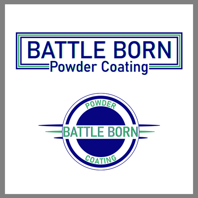 Battle Born Powder Coating rectangle and circle logo. Created by Comprehensive Creations.