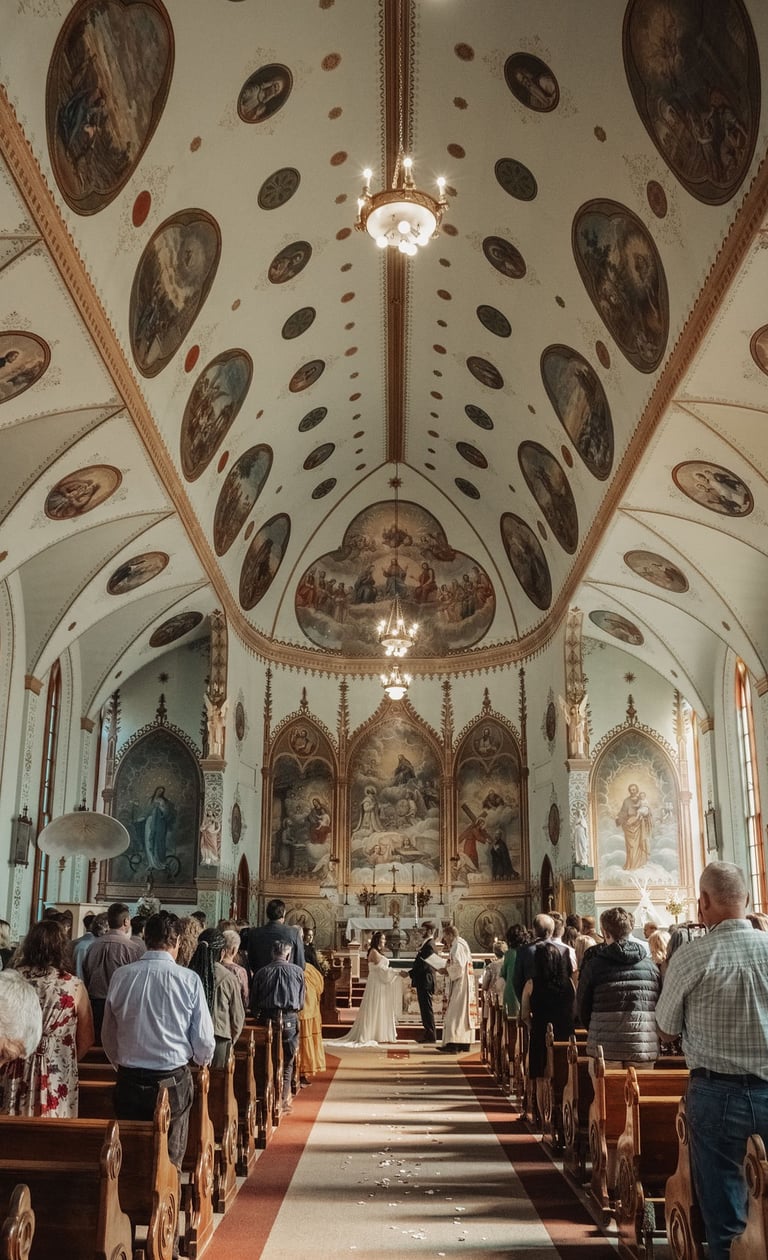 Catholic wedding ceremony, St. Ignatius Mission church