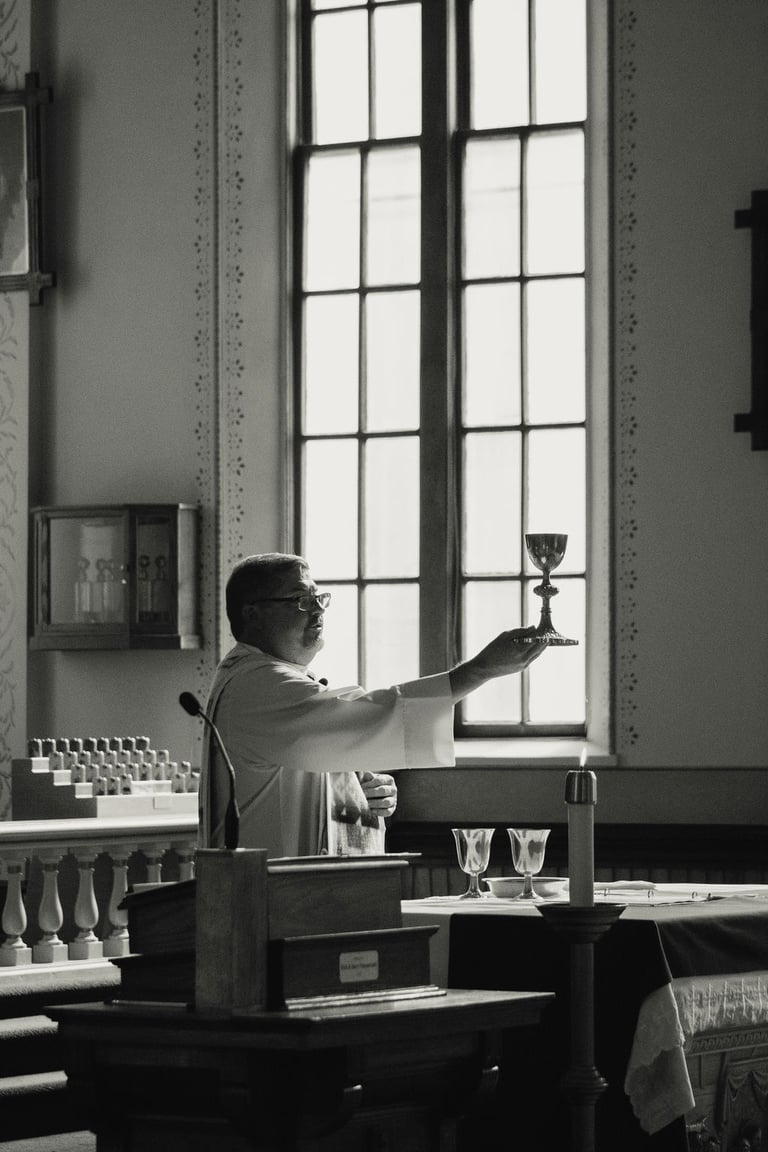 Catholic Wedding ceremony, transubstantiation, priest holding chalice