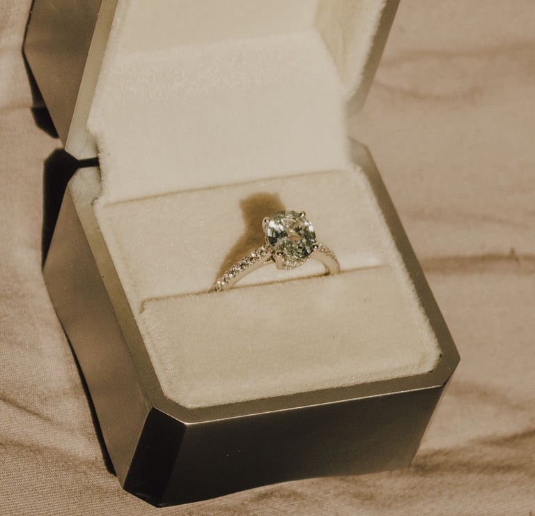 detail shot of wedding ring in box