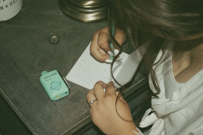 candid photo of bride writing vows