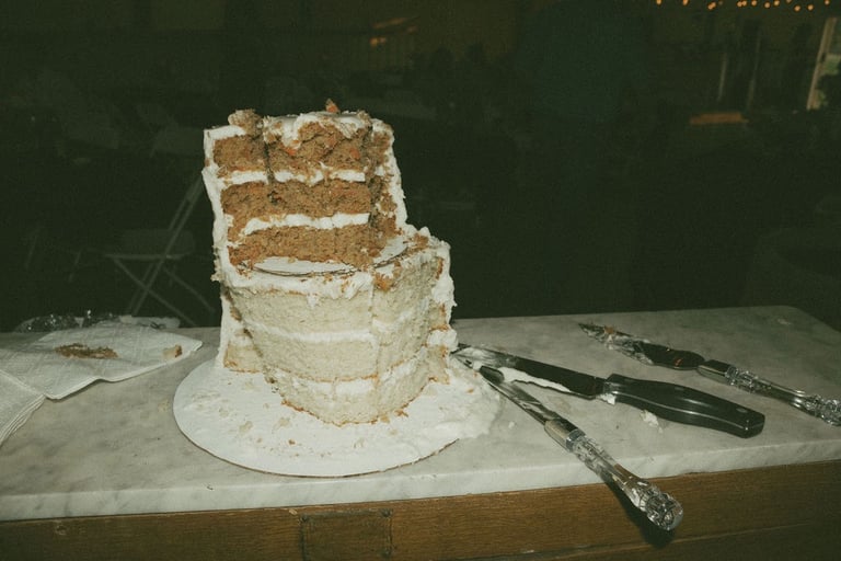 candid shot of wedding cake