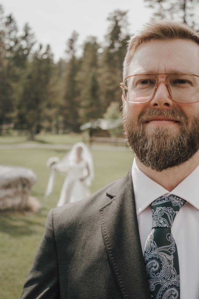 shot of the groom, first look
