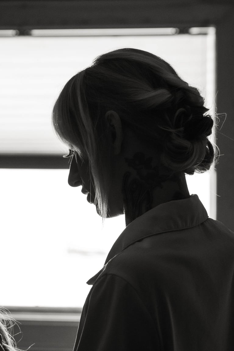 black and white portrait of bridesmaid