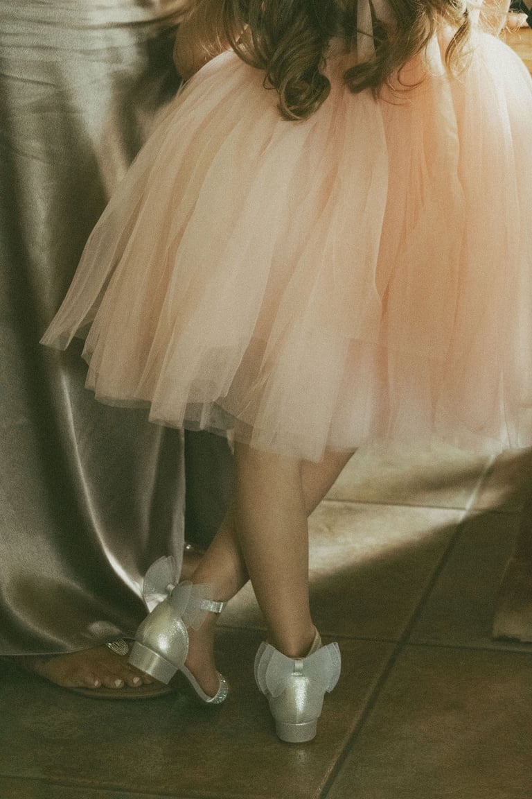 detail shot of girl's dress and shoes