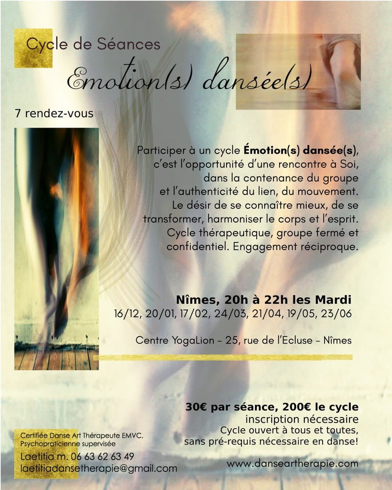 visuel cycle danse thérapie Nîmes Yogalion 7 séances groupe fermé inscription