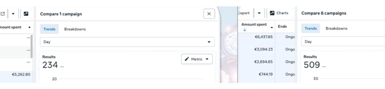 meta ads for a music festival results dashboard