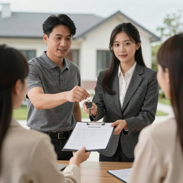 Close-up of a satisfied customer sharing their positive home buying experience.