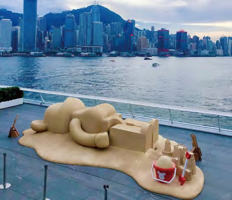 Lying Sand BE@RBRICK Fiberglass Sculpture for BE@RBRICK Waterfront Exhibition Deck Display in HK by DEFARA