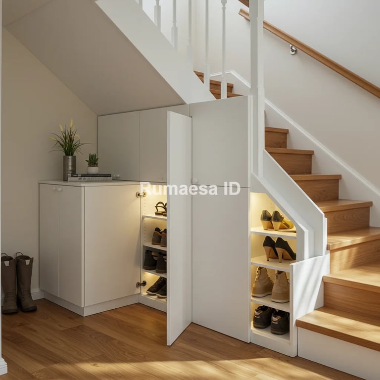 rak sepatu di bawah tangga