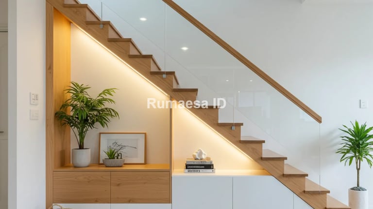 lemari bawah tangga sebagai rak buku