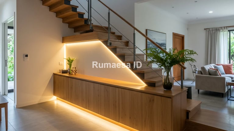 Lemari Bwah tangga sebagai sekat ruangan