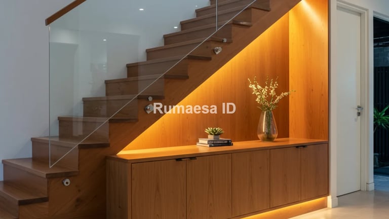 lemari bawah tangga kayu natural