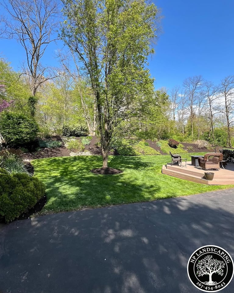 excellent landscaping and hardscaping of grass, stones and trees by NP Landscaping