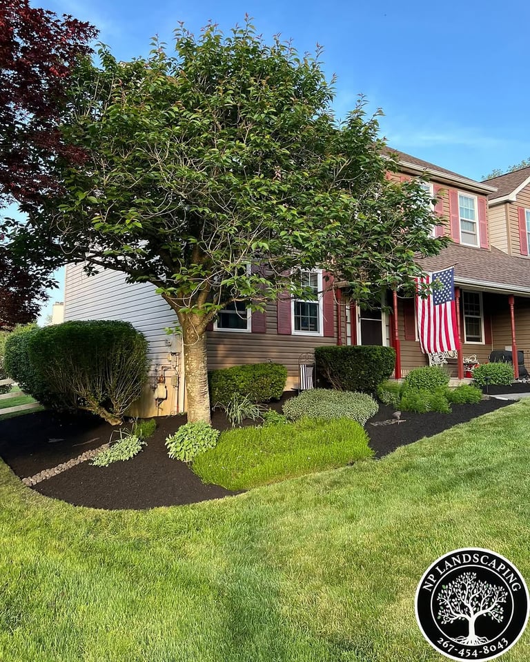 excellent landscaping and hardscaping of grass, stones and trees by NP Landscaping