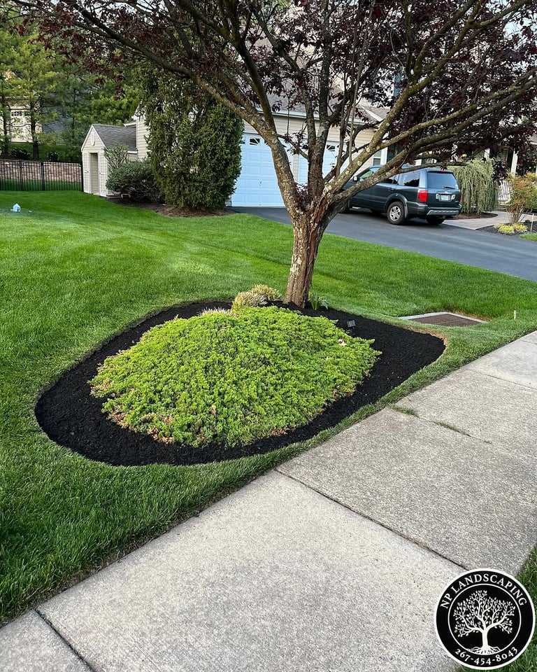 excellent landscaping and hardscaping of grass, stones and trees by NP Landscaping