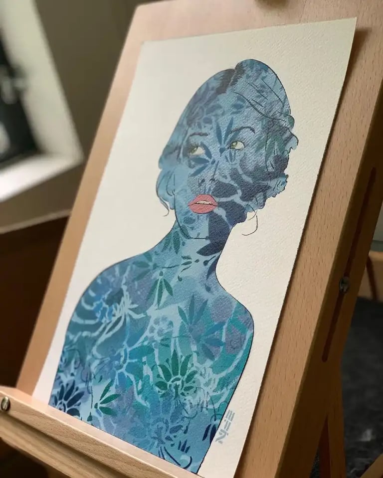 Efin art on display stand