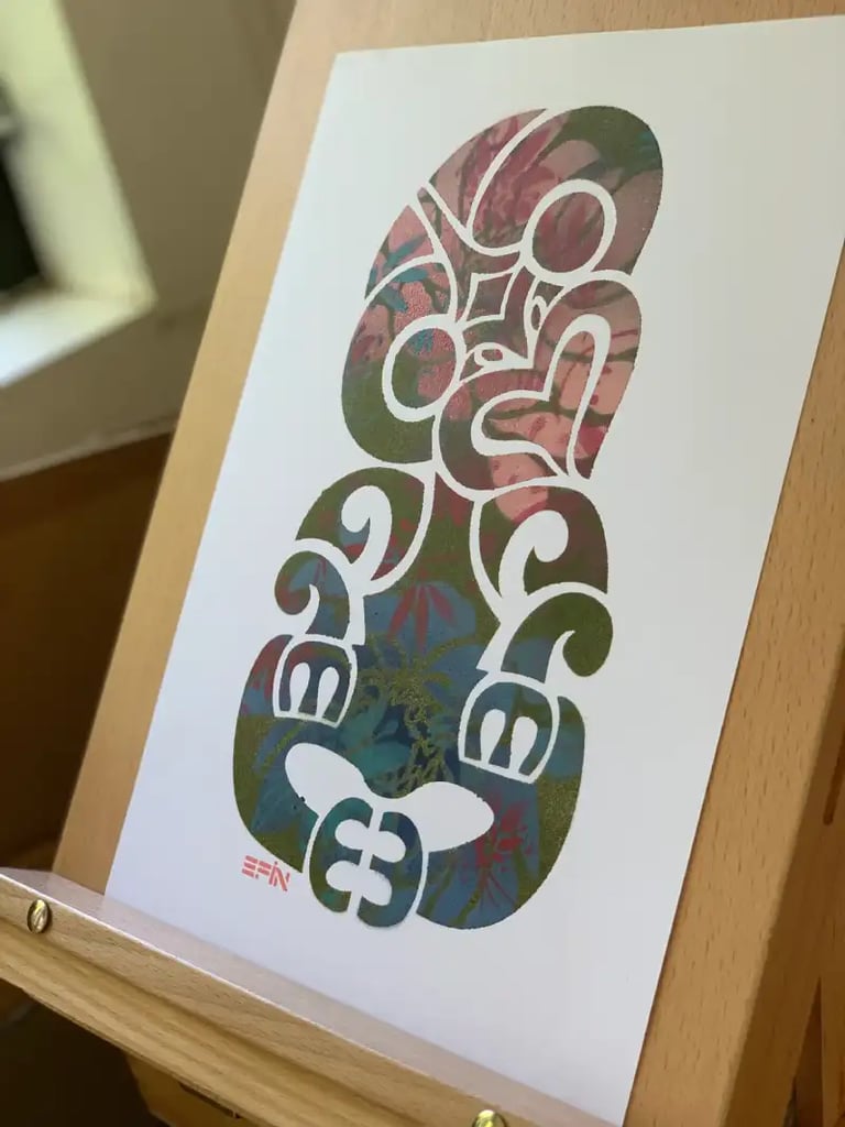 Efin art on display stand