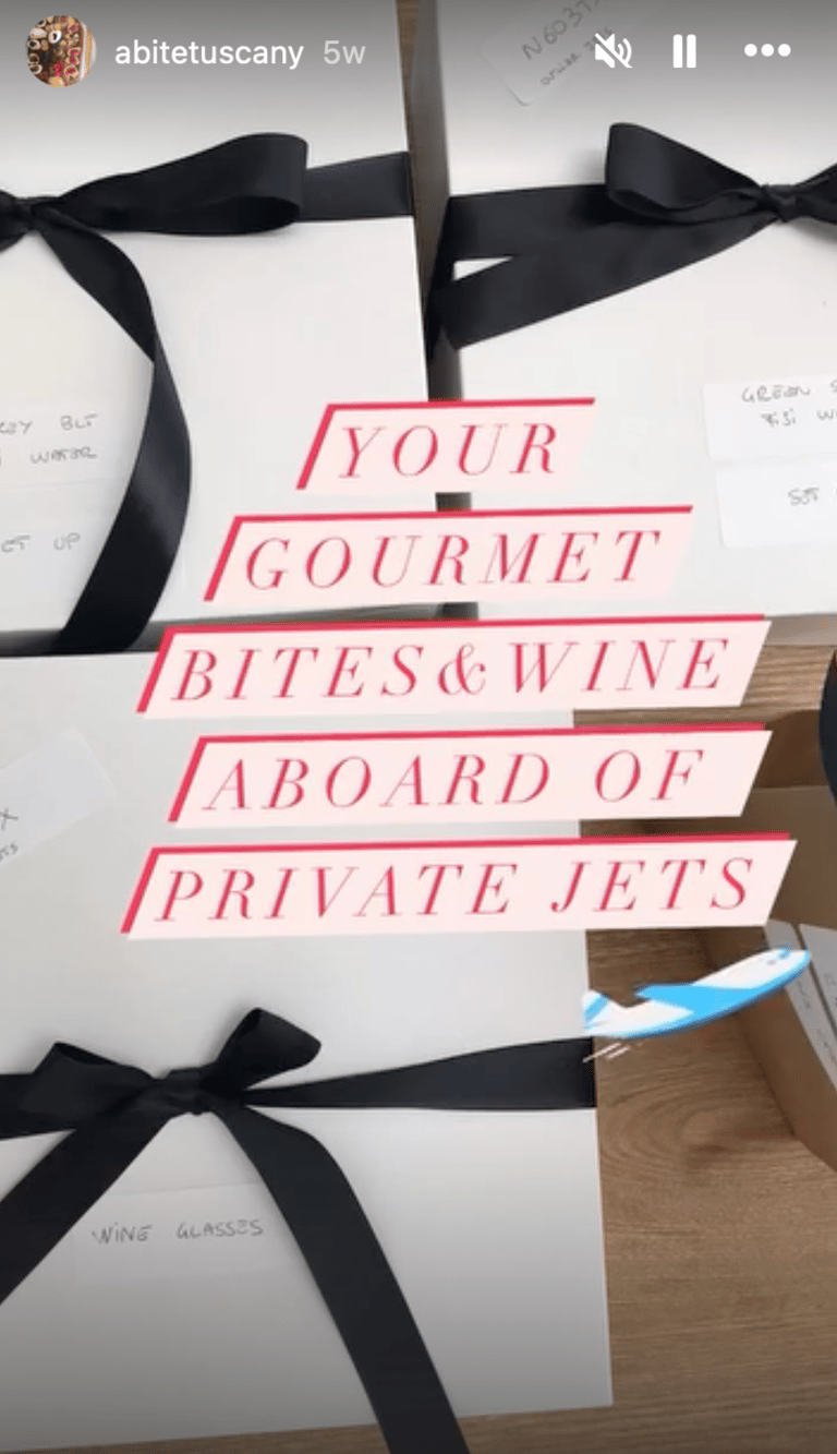 Gourmet bites and wine aboard private jets