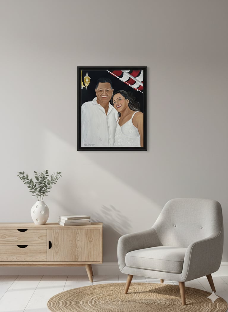 Retrato pintado a mano sobre lienzo a partir de una fotografia.