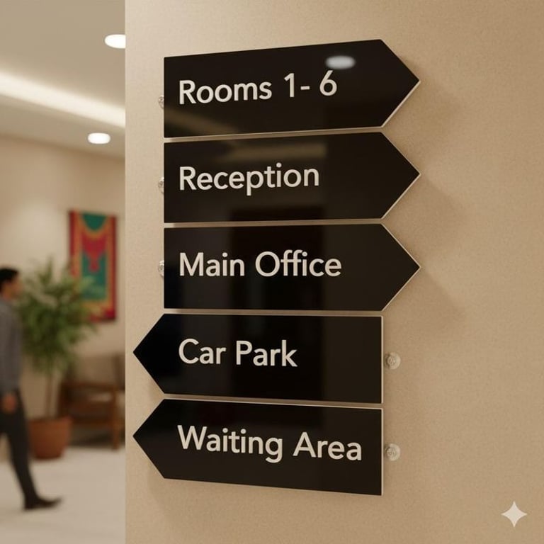Directional indoor signage system in office building for easy navigation