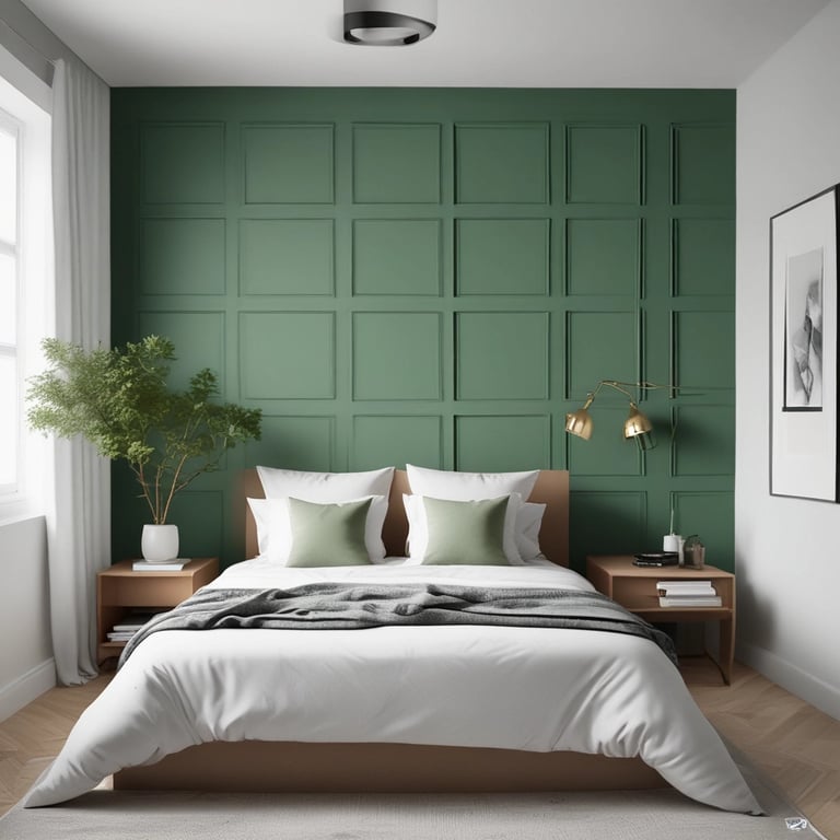 green wooden feature wall