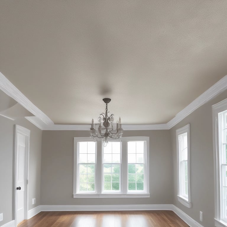 a living room with flat ceilings and windows 