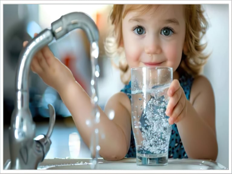 Purificateur d'eau en fonctionnement dans une maison à Toulon, éliminant les produits chimiques.