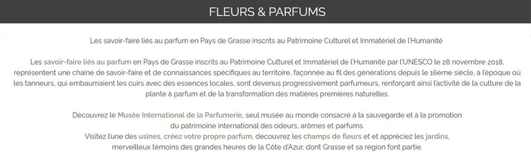 Information texte, Grasse fleurs et parfums (Service de création web à Toulon) 