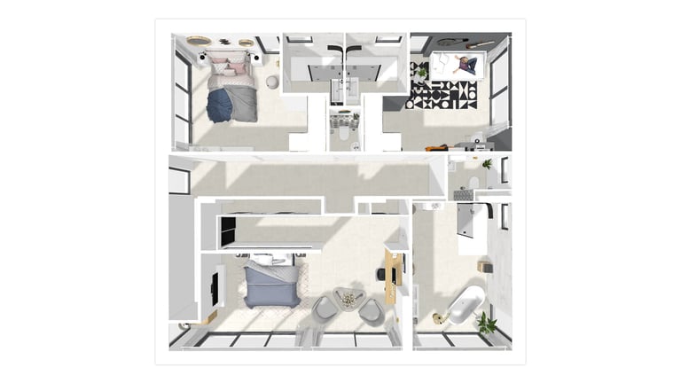 Plan d'aménagement intérieur 3D - Optimisation des espaces de vie