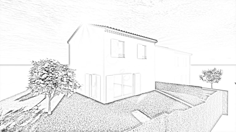 Perspective 3D des villas en mode croquis - Infographiste immobilier PACA