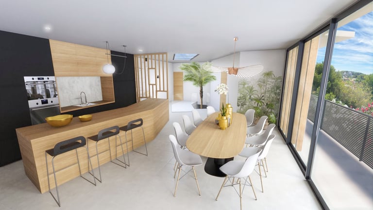 La perspective 3D grand angle d'une cuisine