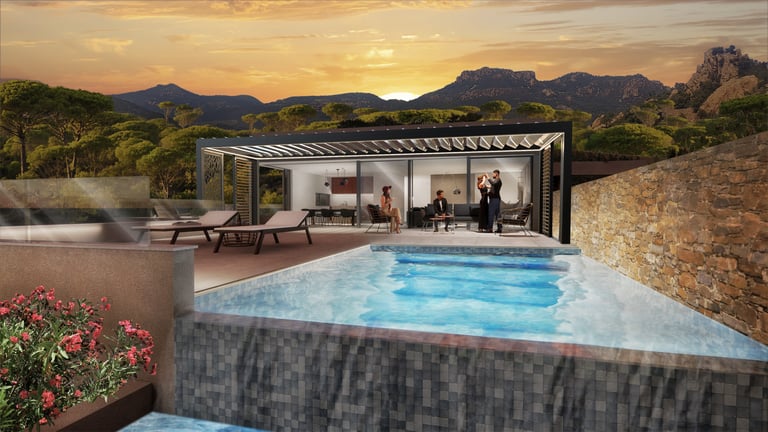 Un visuel 3D d'une maison contemporaine dans les hauteurs de Fréjus
