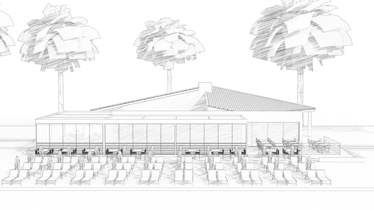 Une perspective 3D style croquis noir et blanc d’architecture