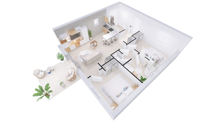 Une Maquette 3D à 360°, un plan 3D, axonométrie 3D en immobilier