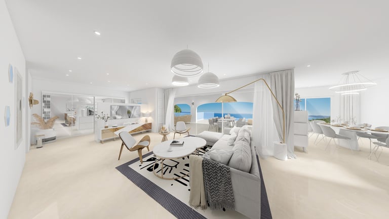 Une perspective 3D photo réaliste intérieur d'un salon moderne et contemporain