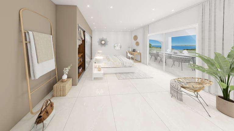 Une vue grand angle 3D d'une chambre