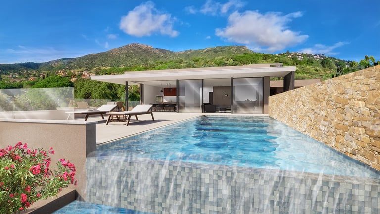 Le visuel 3D photo réaliste d'un piscine à débordement.