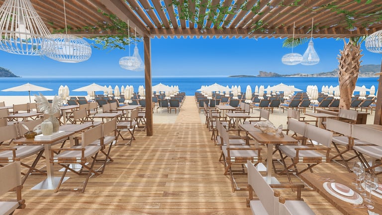 Une perspective 3D d'un restaurant de plage