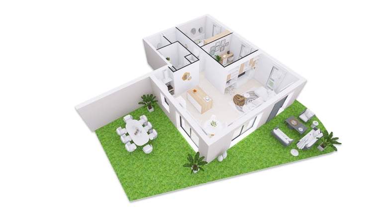 Vue 3D axonométrique en immobilier vefa du logement : appartement T3