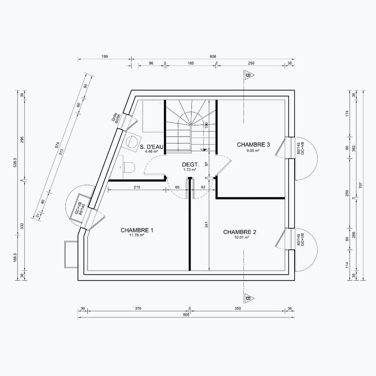 Plan 2D d’étude pour maison neuve – Architecte d’intérieur Var (83)